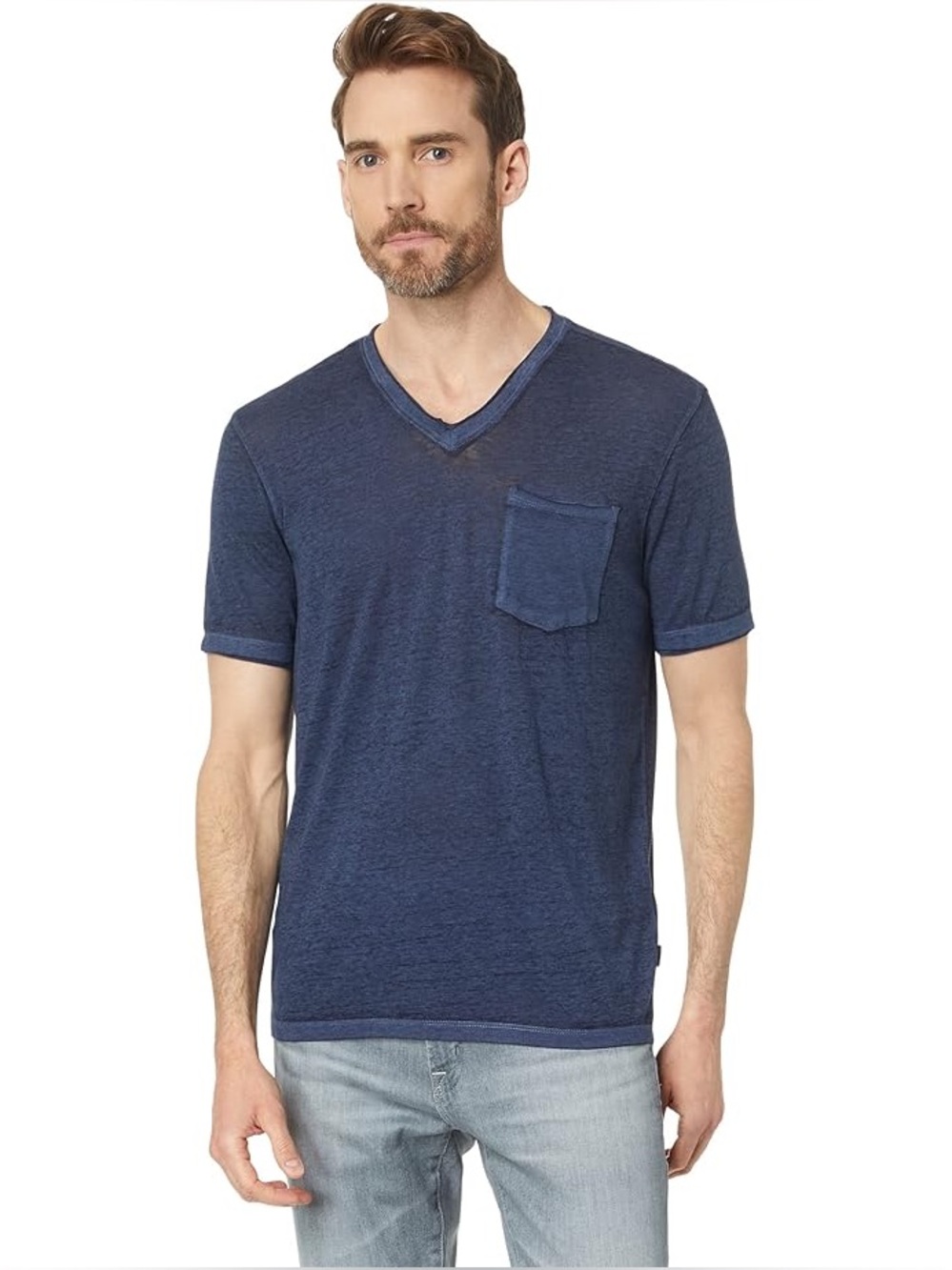 John Varvatos Burnout Pocket V-Neck T-Shirt Blue Topaz Size Small NWT $98